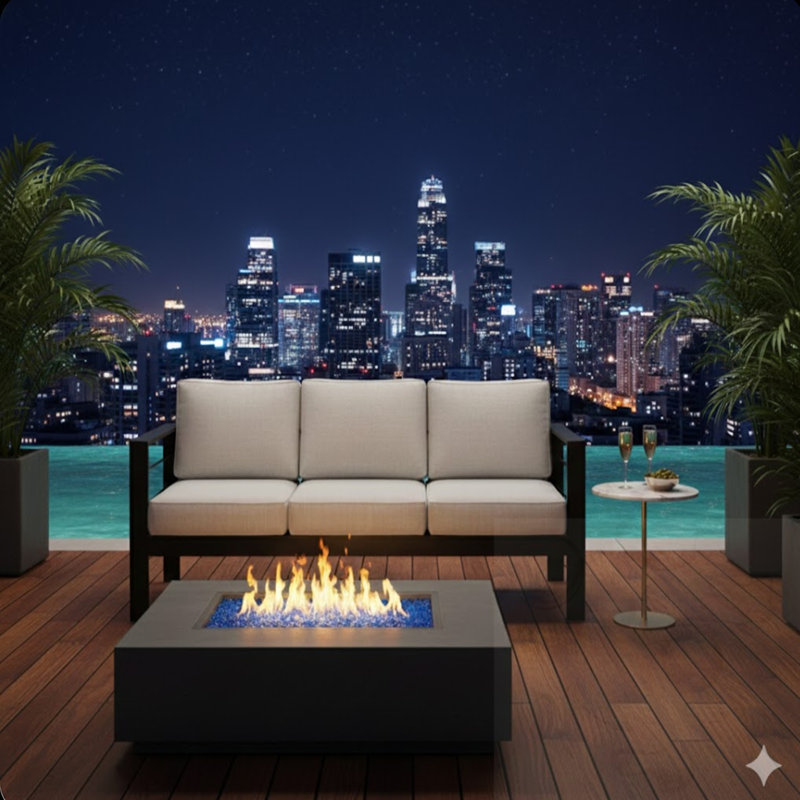 Canapé de patio 3 places avec coussins, Light Gray, Black