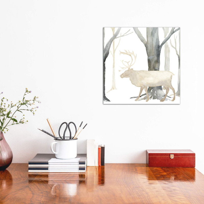 «Winter Forest Elk» par Tara Reed - reproduction imprimée, H 37 po x l 37 po x P 1,5 po, Toile tendue, Pas de tapis