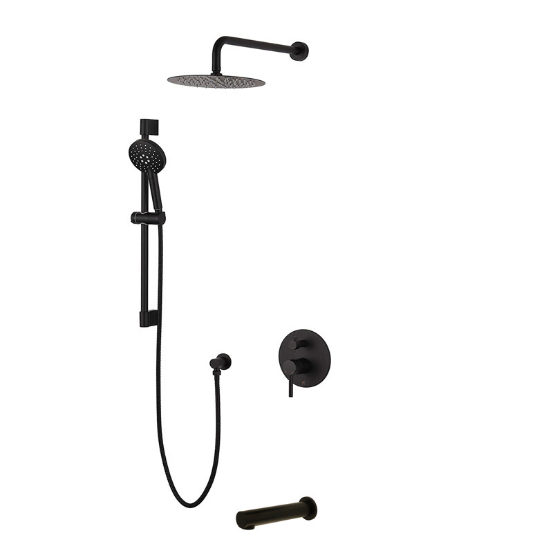 Système de douche complet à 3 voies avec tête de douche murale 10 "Louth, Noir mat