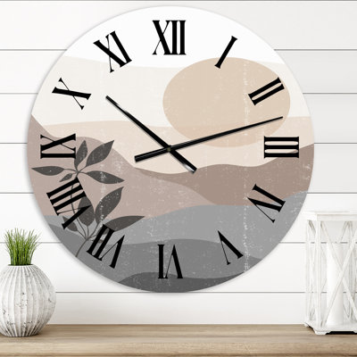 Minimaliste paysage de montagne au coucher du soleil - horloge murale moderne