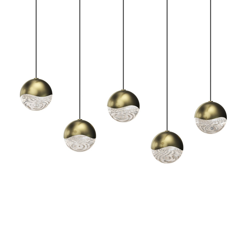Luminaire suspendu à DEL 5 lumières pour îlot de cuisine Grapes ™, H 3,25 po x l 37,25 po x P 3,25 po, Laiton