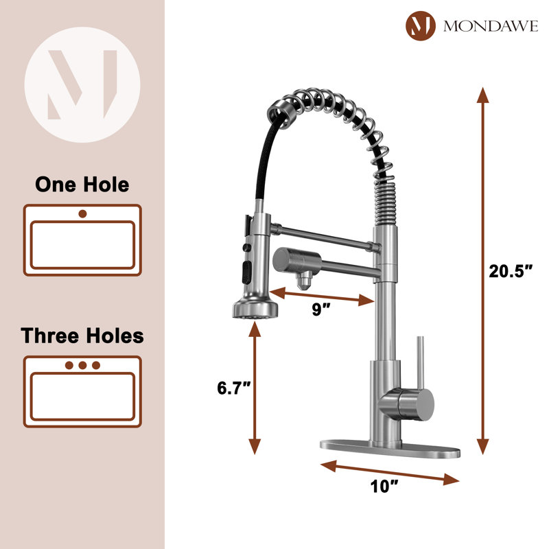 mondawe Pull Down Kitchen Faucet, Brushed Nickel