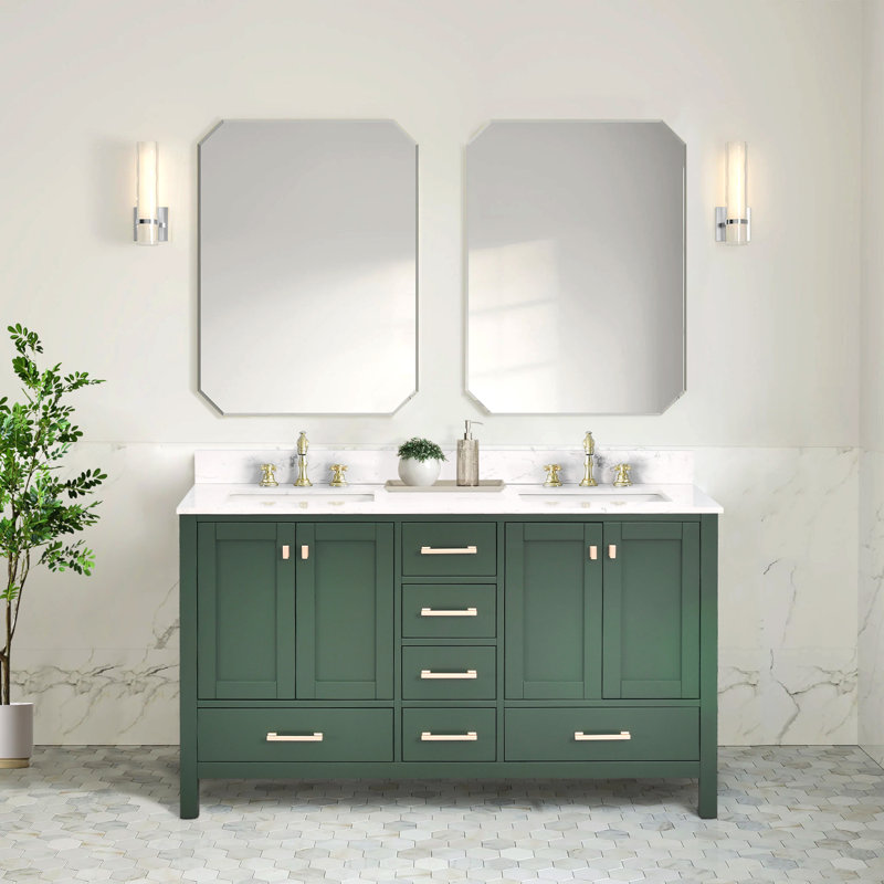 Cholena 60" Bathroom Vanity With Double Sinks, Brushed Gold, Green