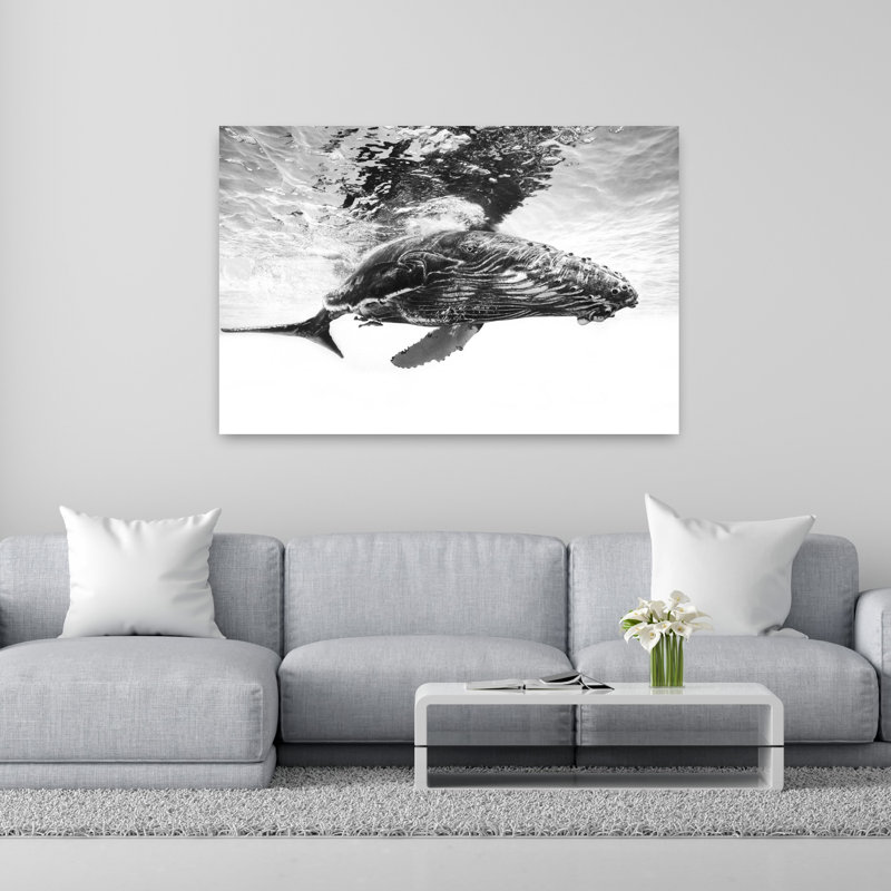 Art mural majestueux, baleine à bosse paisible et contemporaine, H 40 po x l 60 po