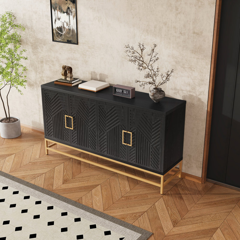 Buffet avec rangement, buffet avec tablettes réglables, poignées et pieds rectangulaires en métal pour la cuisine, le salon et la salle à manger