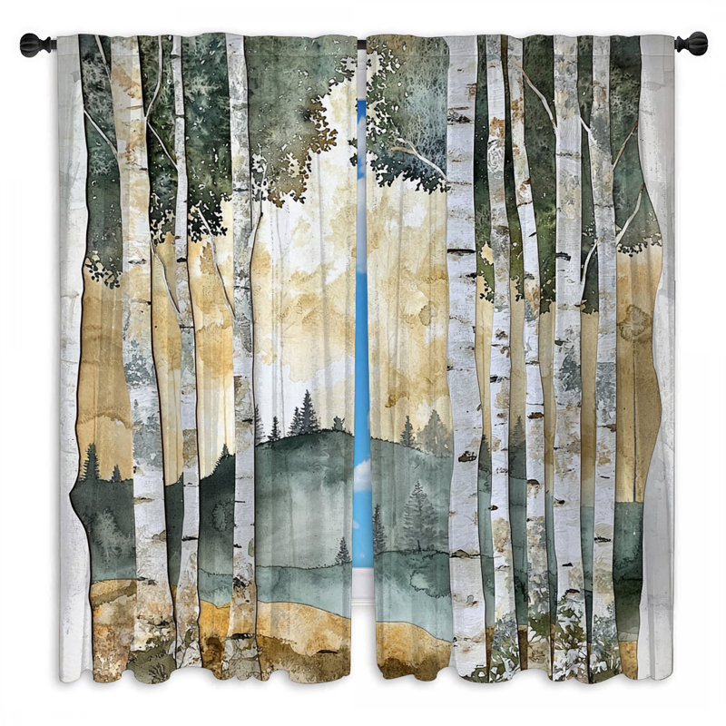 Birch Tree Forest Landscape Window Curtains Forest Sheer & Room Darkening - 2 Panels, 20in x 80in - 2 panels, Room Darkening