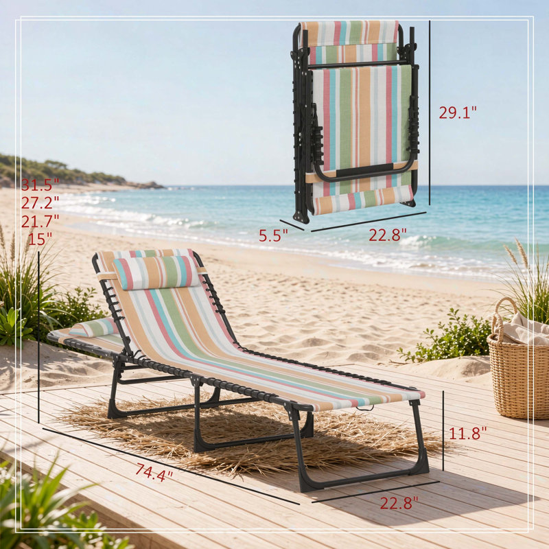 2 chaises longues pliantes pour piscine, Rayures rouges