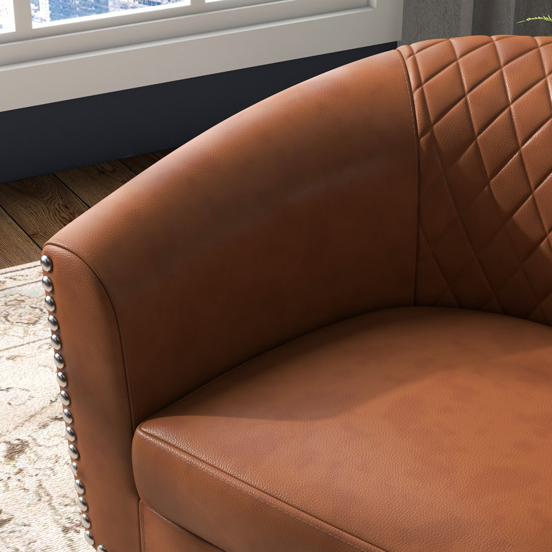 Fauteuil demi-tonneau avec repose-pieds 27,95 po Alverstone, Similicuir brun