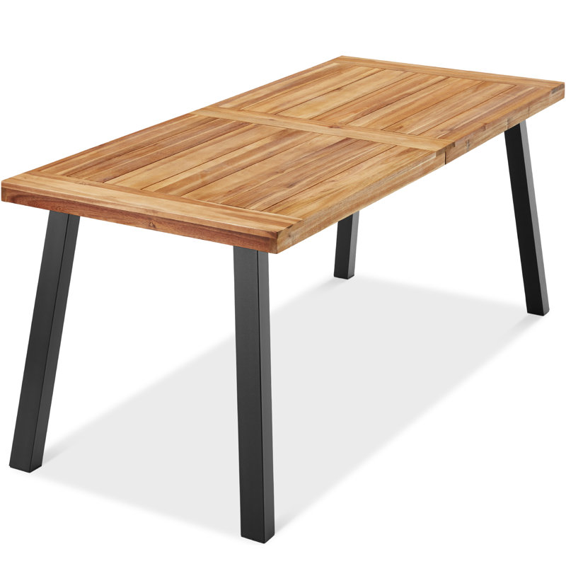 Hialeah 6-Person Indoor Outdoor Patio Rustic Acacia Wood Picnic Dining Table w/ Metal Legs, Natural