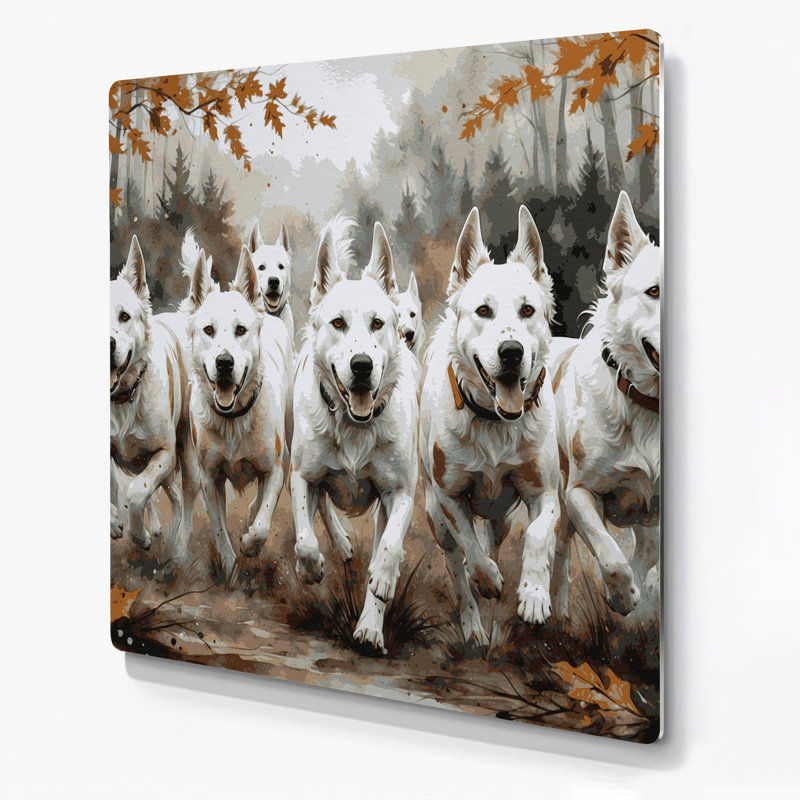 Chiens, art mural gris en métal Kuvasz, H 8 po x l 8 po
