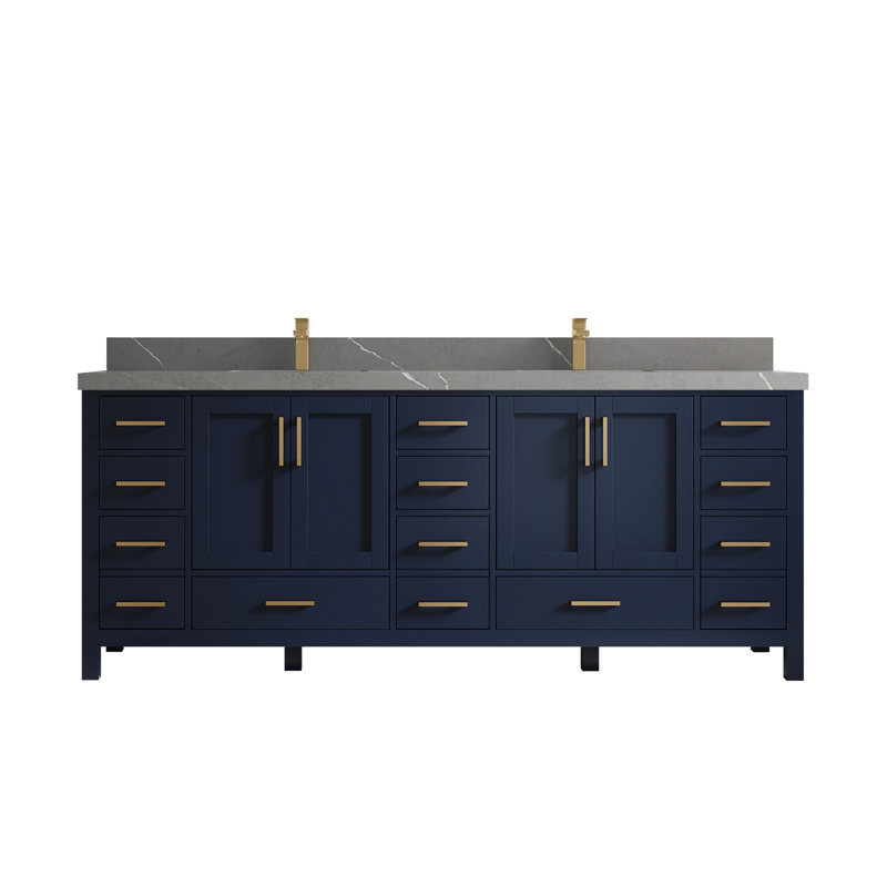Malibu 84'' Double Bathroom Vanity with Quartz Top, Piatra Gray