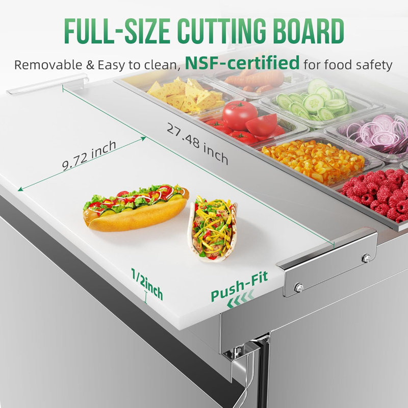 Coolake 27'' W Commercial Refrigerator Sandwich Salad Prep Table, 1 Door Sandwich Fridge With 8 Gn 1/6 Pans