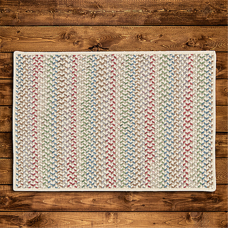 Tapis rayé en laine Arvie beige / bleu / vert, Rectangle 12 pi x 15 pi
