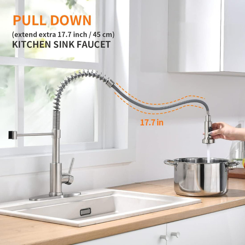 Brushed Nickel Single Handle Pull Down Kitchen Faucet