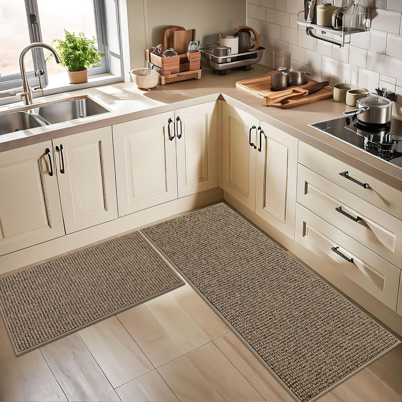 Ensemble de 2 tapis de cuisine absorbants résistants aux taches (24 po x 36 po + 24 po x 60 po), Taupe