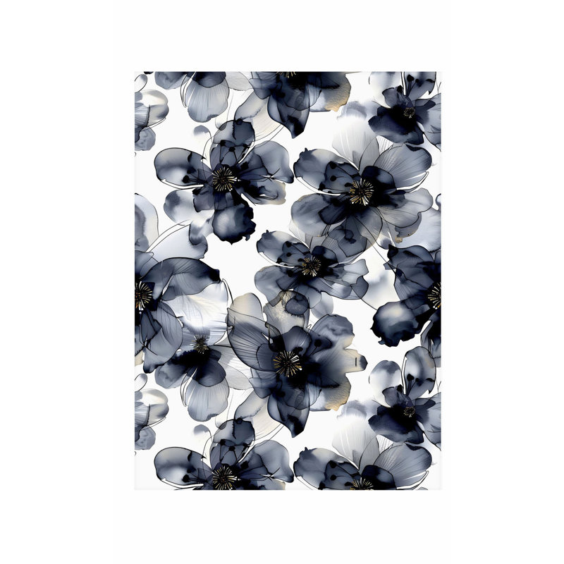 Impression florale noire et blanche, H 36 po x l 24 po