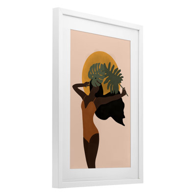 «Woman with Exotic Leaves», reproduction encadrée sous verre, conception de JJ Design House LLC