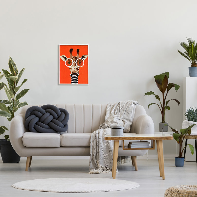 Girafe audacieuse et lunettes, H 20 po x l 16 po x P 1,5 po, Giclée encadrée blanc bord de mer