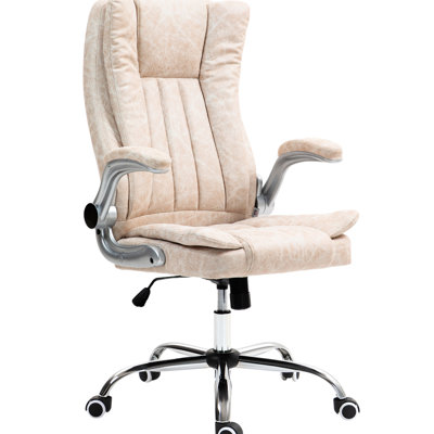 Chaise de bureau blanc crème - Siège rembourré rabattable, dossier haut en microfibre, hauteur réglable, inclinable et siège pivotant à 360 °, blanc, accoudoirs, hauteur et installation pivotante