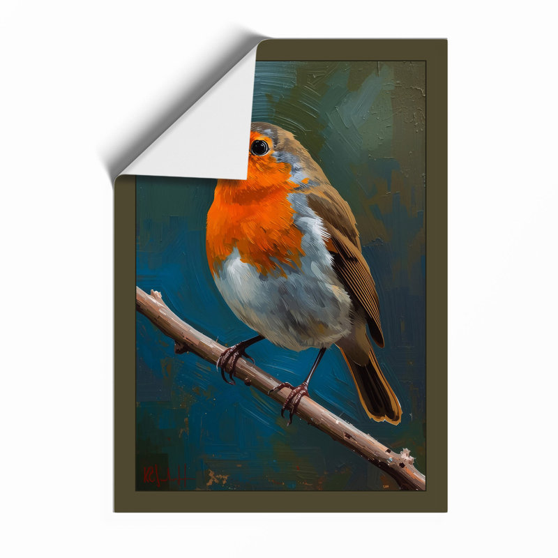 Robin on Branch Scandinavian - Framed Print, Unframed, A1 - 84.1 x 59.4 cm
