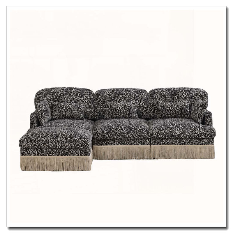 Canapé Comfy Chenille Leopard, kaki + 3 sièges + 1 repose-pieds