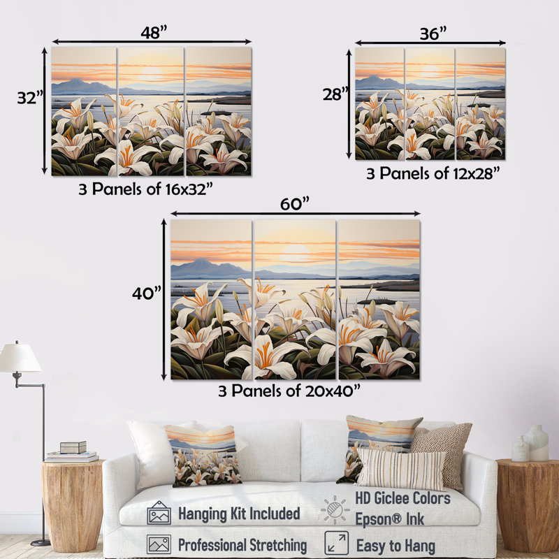 «Lilies Charm In Mountain Scenery» - ensemble d'art sur toile Lilies, Toile tendue, H 40 po x l 60 po x P 1 po