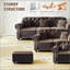 Canapé Chesterfield de style Mid-Century moderne en velours avec garniture cloutée, accoudoirs roulés et capitonnage à boutons, comprend 2 coussins, brun