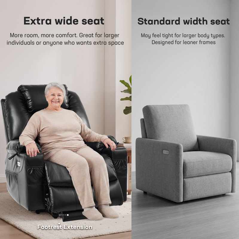 Dual Motor Power Lift Recliner Chair for Elderly with Massage and Heat, Electric Lift Chair for Big and Tall Adults, USB A&C, 2 Cup Holders (T6013 - Faux Leather, Black, Oversized)