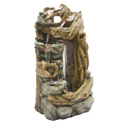 Cascading Tree Trunk Fountain with LED Lights