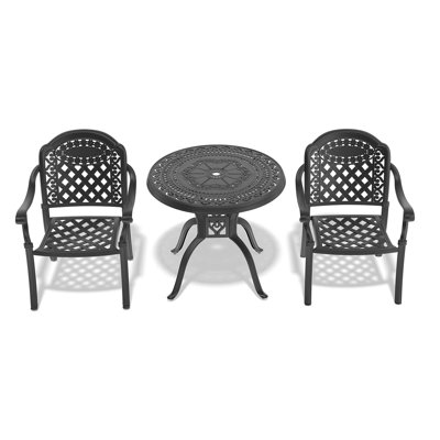 (Coussins de couleurs aléatoires) Ensemble de meubles de patio en aluminium coulé avec coussins 3 pièces