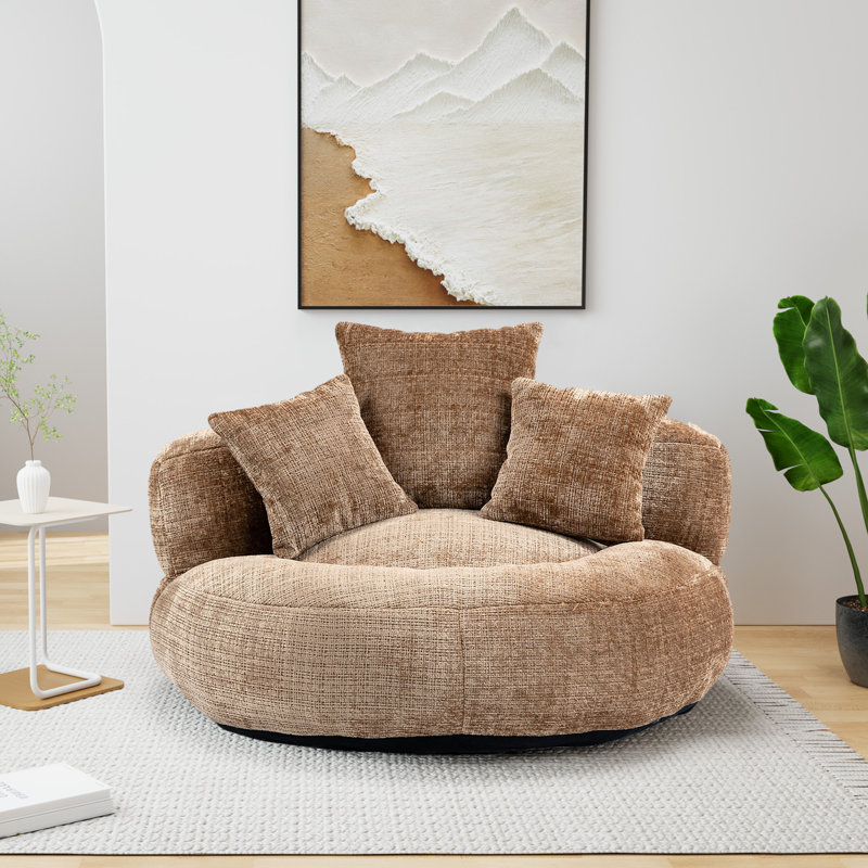 Jaquarion 42.52'' Wide Compression Barrel Chair, Brown Chenille