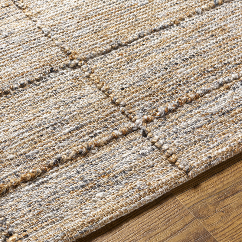 Tapis en jute tissé à plat à motif géométrique gris / beige / taupe Olayemi, Rectangle 2 pi x 3 pi