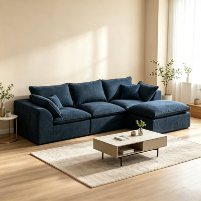 Canapé modulaire en forme de L Cloud, canapé modulaire 3 places avec 1 repose-pieds mobile à assise profonde et sans assemblage, bleu