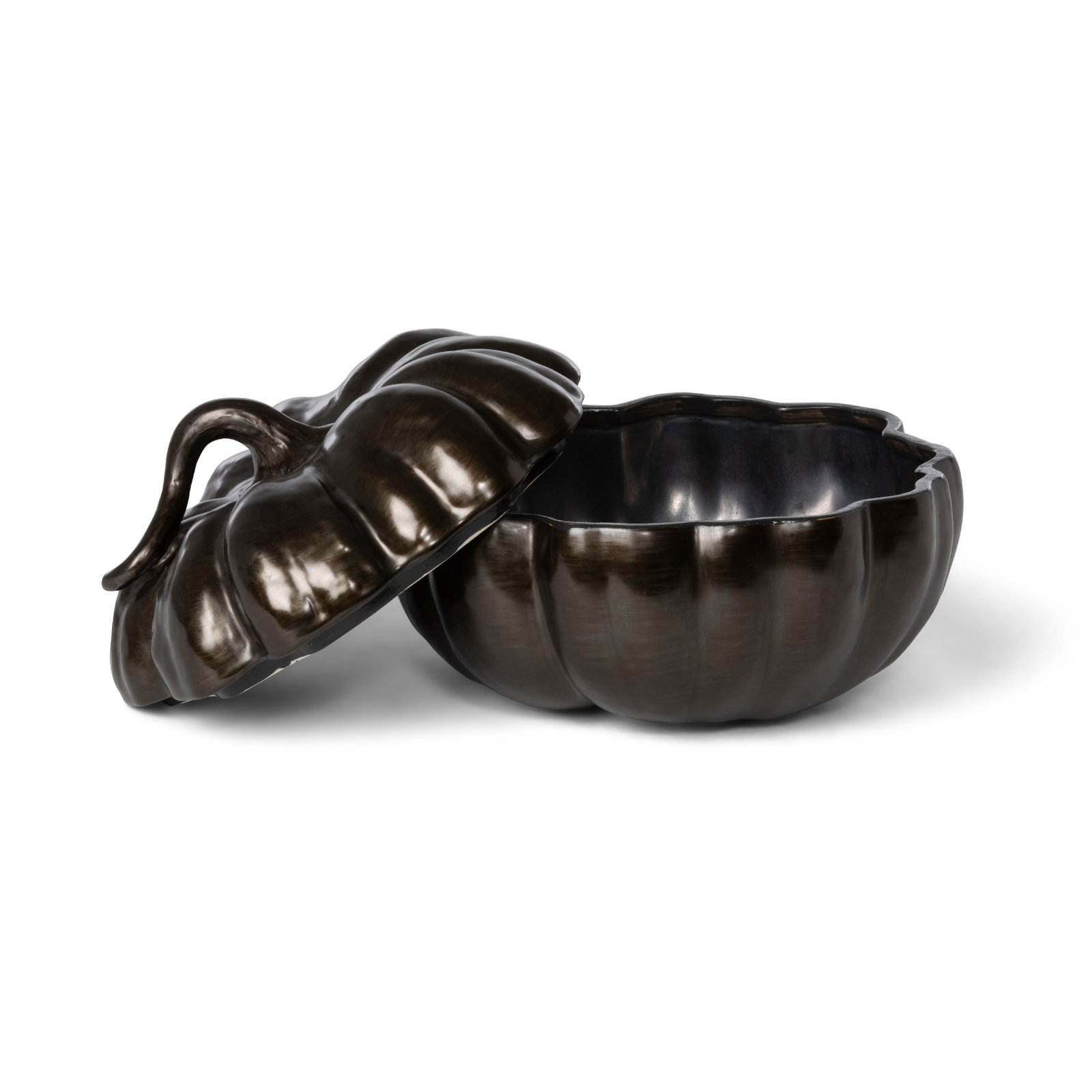 Park Hill Collection Pumpkin Ceramic Sculpture, 8" H x 10.5" W x 10.5" D, Brown