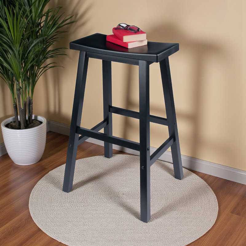 Strasburg Saddle Seat Bar Stool with Four Legs in Black, 28.64'' H X 17.62'' W X 15.67'' D, Black