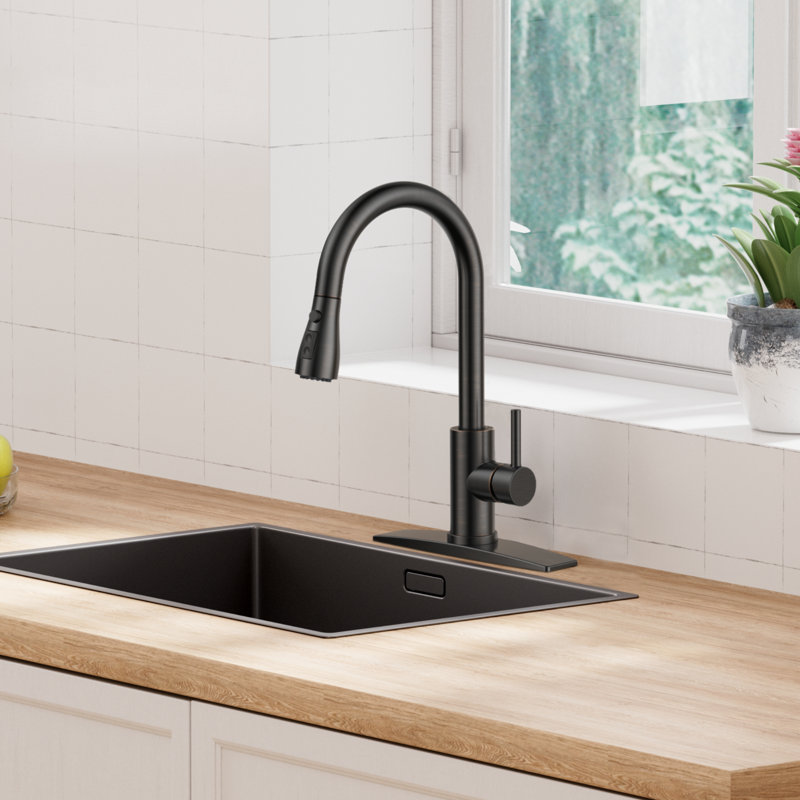 Pull Down Single Handle Kitchen Faucet with Accessories, Oil-Rubbed Bronze