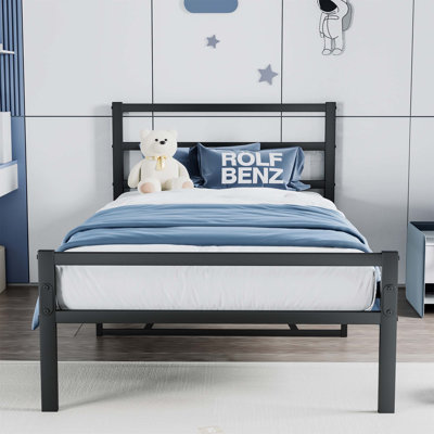 Structure de lit plateforme en métal robuste avec tête de lit élégante, aucun sommier requis pour les chambres modernes
