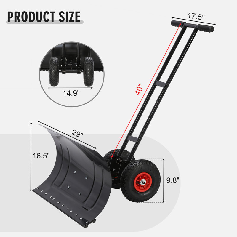 Snow Shovel Pusher Plow with Wheels