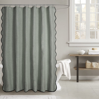 Linen Textured Scalloped Edge Shower Curtain