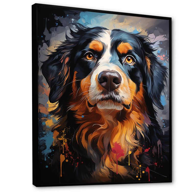 Bernese Mountain Majesty sur toile, Cadre flottant noir, H 40 po x l 30 po x P 1,5 po