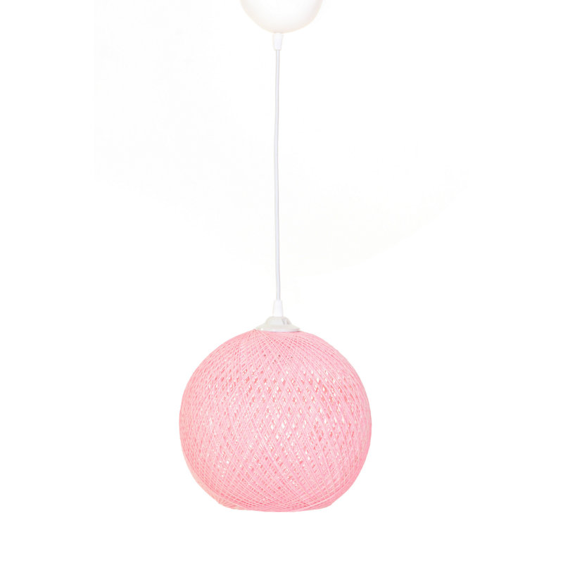 Handmade Jute Chandelier, Bohemian Style, 8.7 x 9.4 inches | Adjustable Cable, Total Height: 21.7 inches | E27 Socket, Max 40W | Elegant Pink & White Design, Perfect for Living Room & Dining Room Decor