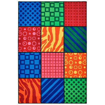 Tapis bleu / vert / rouge touffeté à motifs lavables à la machine KID $ Value Rugs ™
