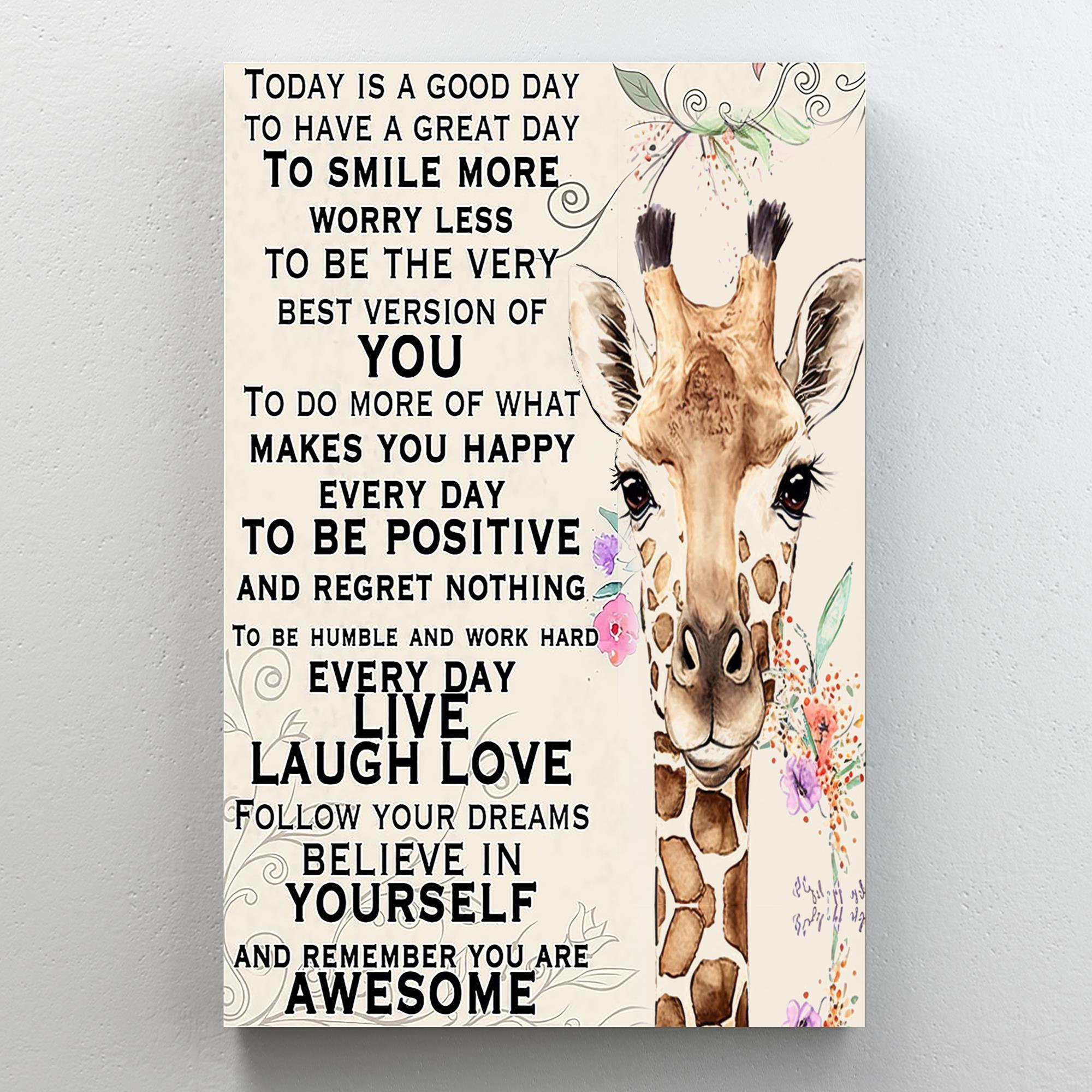 East Urban Home Giraffe Today Is A Good Day - 1 Piece Rectangle Gr Giraffe  Today Is A Good Day - 1 Piece Rectangle Graphic Art Print On Wrapped Canvas  ..., image size:2000x2000
