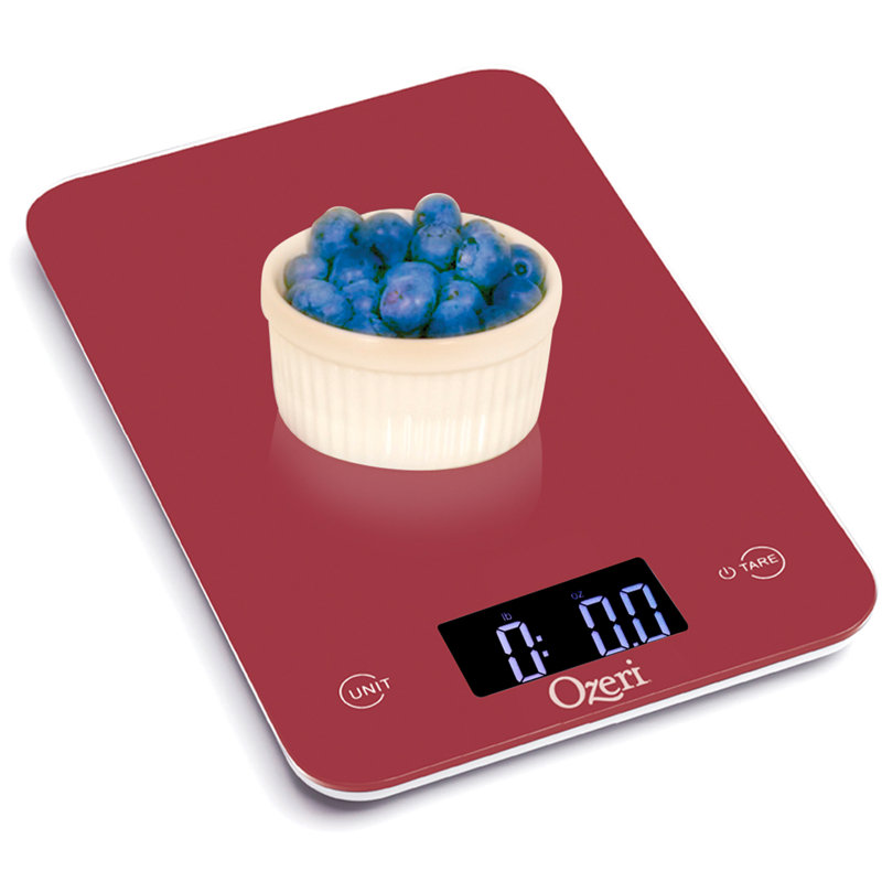 Ozeri Touch Professional Digital Kitchen Scale (12 lbs Edition) in Tempered Glass, Red