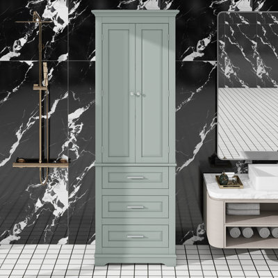 Tall Storage Cabinet With Three Drawers, Bathroom Storage Cabinet With Adjustable Shelf, Floor Cabinet For Office Bathroom Kitchen