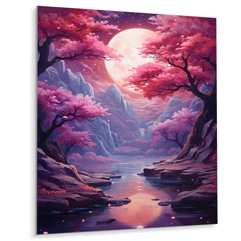 "Cascade cosmique prune surréalisme I" sur métal, H 32 po x l 16 po x P 1 po