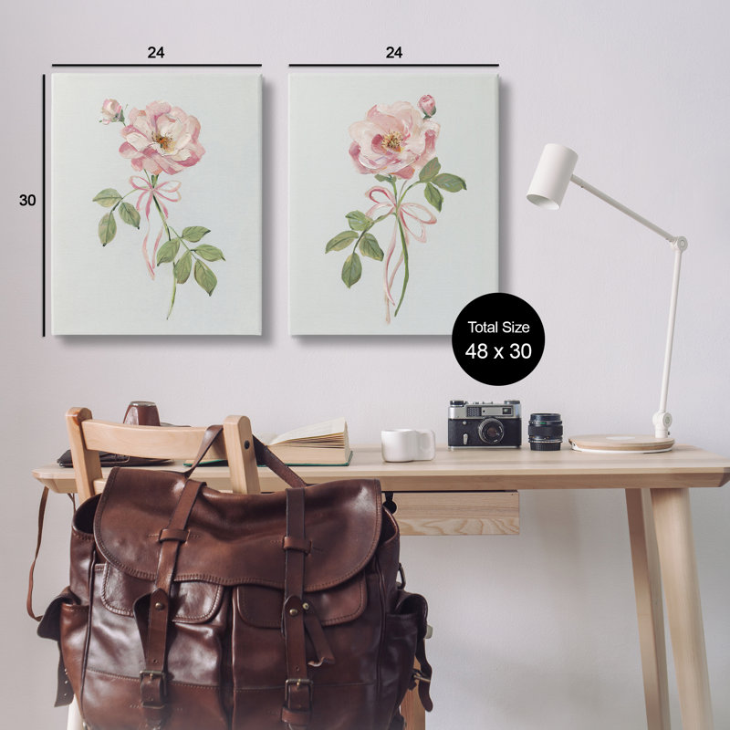 Ensemble de 2 toiles d'art roses roses avec arcs, design par Sally Swatland, H 30 po x l 24 po