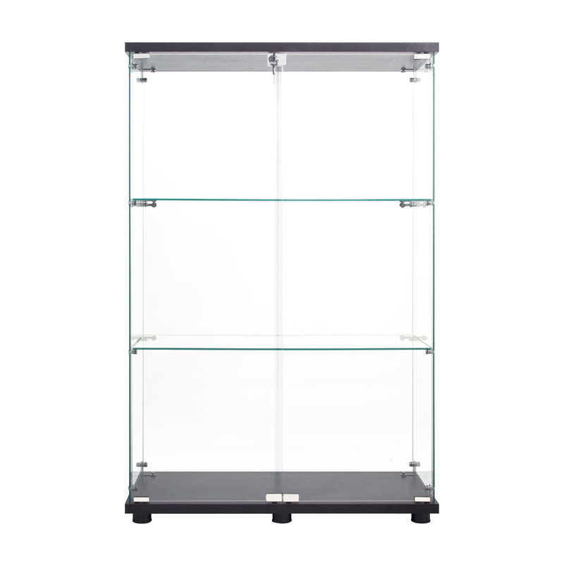 Versatile Three-Shelf Glass Cabinet For Display And Storage, Enhancing Functionality And Style., Black