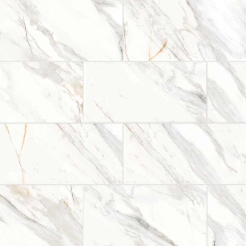 Shandar 12" x 24" Porcelain Marble Look Wall Floor Use Tile in Arezzo Bianco, Matte