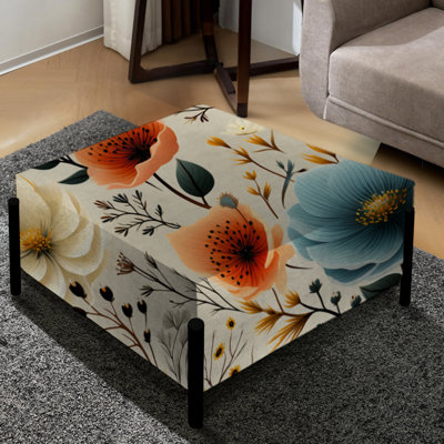 Playful Poppy Blossom Radiance - Grand repose-pieds carré floral